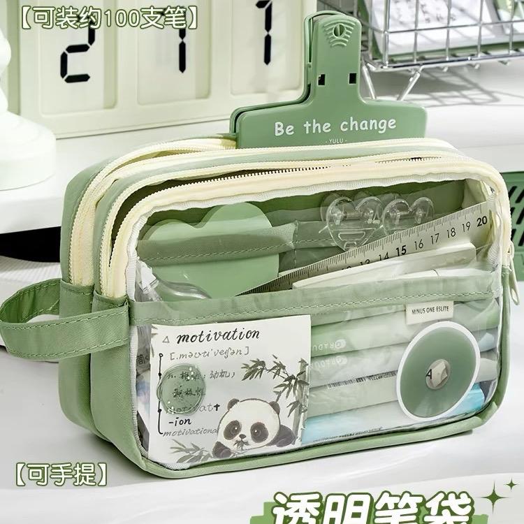 Túi đựng bút cỡ lớn 4 ngăn KAMI TB37 , túi đựng mỹ phẩm, Hộp bút vải họa tiết trong suốt đáng yêu tiện lợi phong cách Hàn Quốc