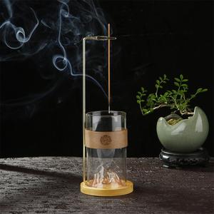 ガラス製香炉 ー 木製ベース付き ー 峡谷デザイン アロマテラピーバーナー リビングルーム・寝室・オフィス用インテリア