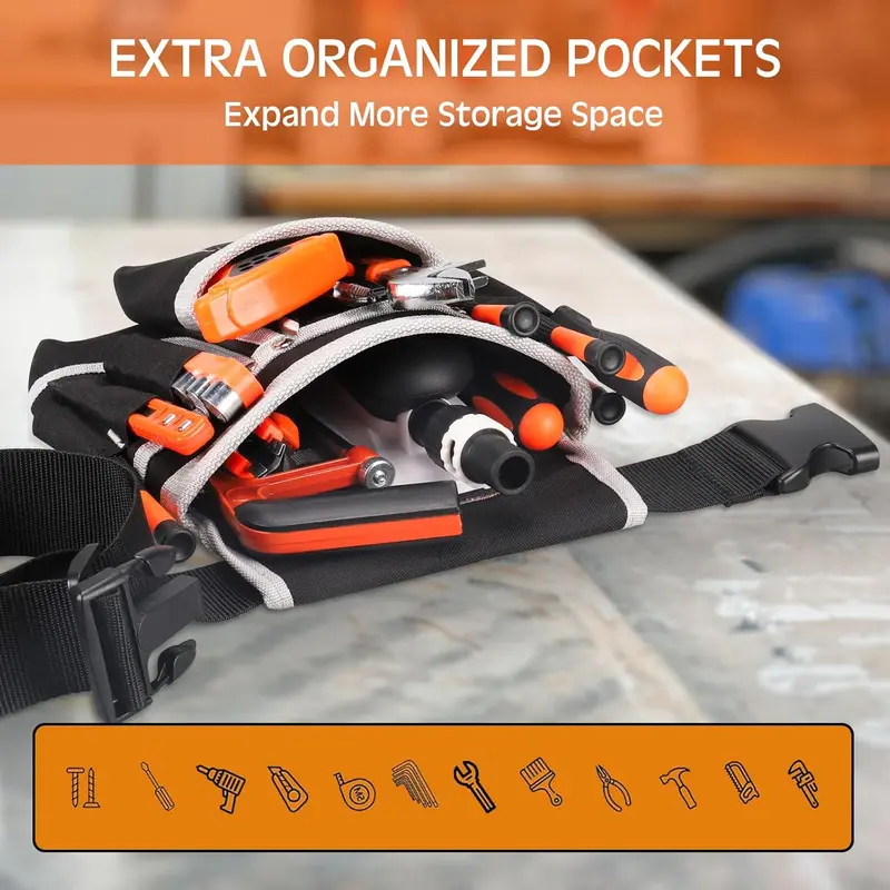 Magnetic Tool Pouch, Portable Heavy Duty 26-pockets Padded Tool Belt for Men, Detachable & Adjustable Industrial Tool Pouch Bag for Electrician, Carpenter, Construction 3