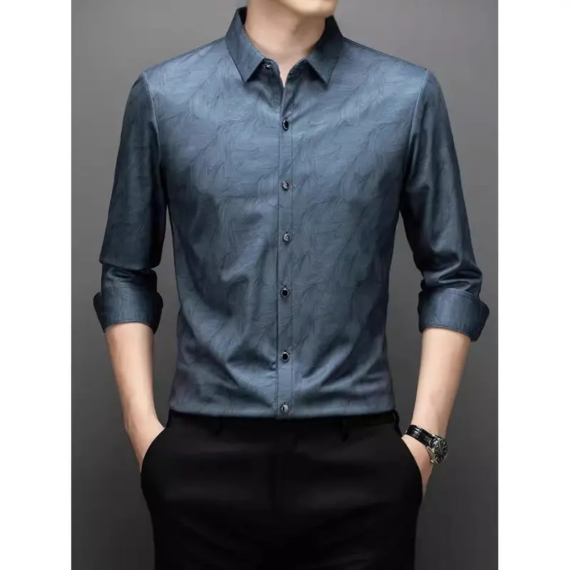 Áo Sơ Mi Kẻ Sọc, Thường Ngày Công Sở, Dài Tay, Dành Cho Nam Trung Niên, Bộ Sưu Tập Mùa Xuân Và Mùa Thu, Thời Trang Đơn Giản, Áo Sơ Mi Mỏng Nam, Trang Phục Nam 0