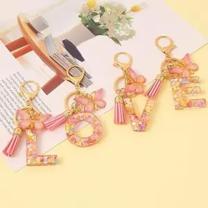 [Ready] Gantungan Kunci Kupu-Kupu Huruf Inggris Terlaris Liontin Hiasan Tas & Ransel Pria Wanita Bahan Lem Kristal Resin Payet Mewah Menarik Aesthetic Lucu