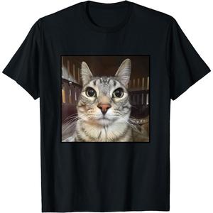 Camiseta negra con diseño abstracto 2D – estilo urbano alternativo, ideal para hombre y mujerAhCor Funny Silly Cat Memes - playera de meme con forma de gato