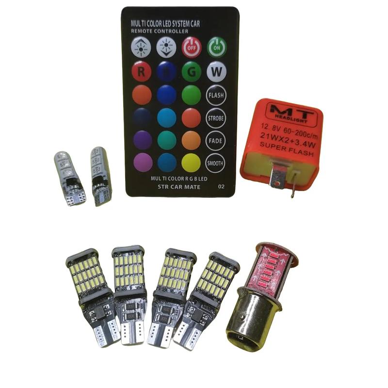 Combo 4 đèn LED T15 gắn xi nhan , 2 LED T10 chỉnh màu gắn demi,  1 hậu AUDI kèm cục chớp nhanh chậm dành cho xe Sirius Wave RSX Ex135 Winner V1 Future LED phụ tùng