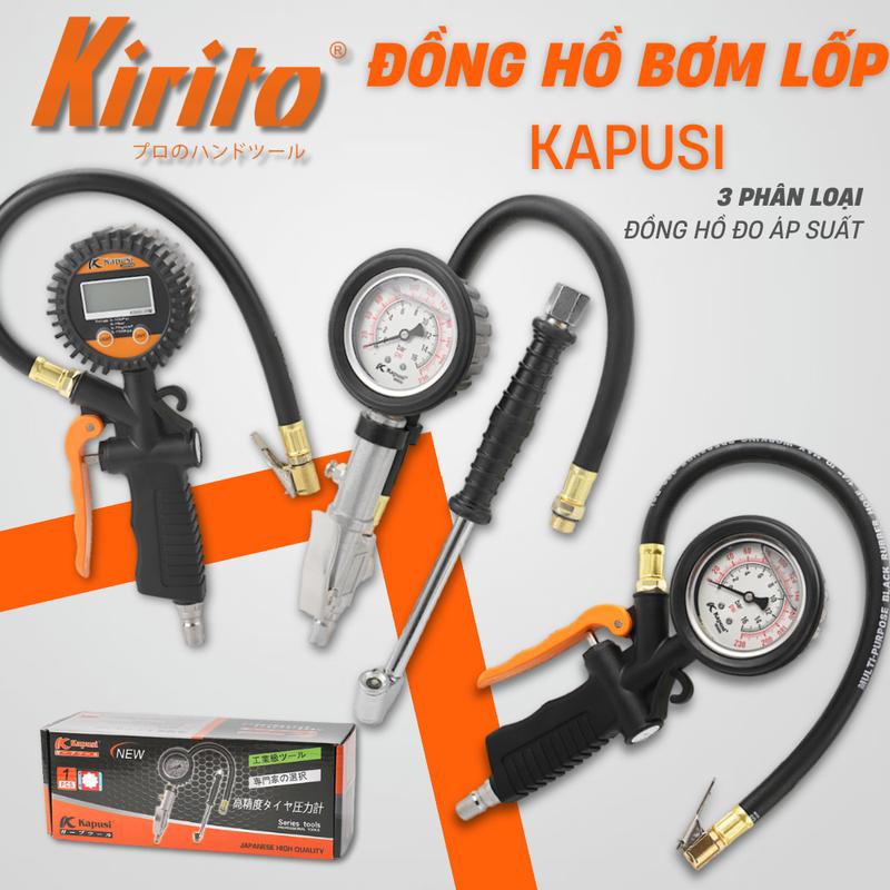 Vòi Bơm Ô Tô Khí Nén Kapusi Bơm lốp ba chức năng Có Đồng Hồ Đo Áp Suất Lốp Đầu Bơm 2 Đầu Tiện Lợi Cho Ô Tô Xe Máy Xe Đạp