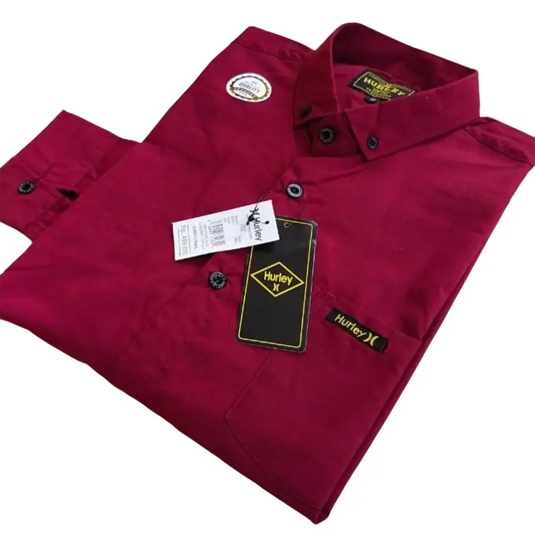 Kemeja pria dewasa polos lengan panjang termurah terlaris Slim-fitting formal Baju Kain Kancing Kerah Merah Navy Maroon