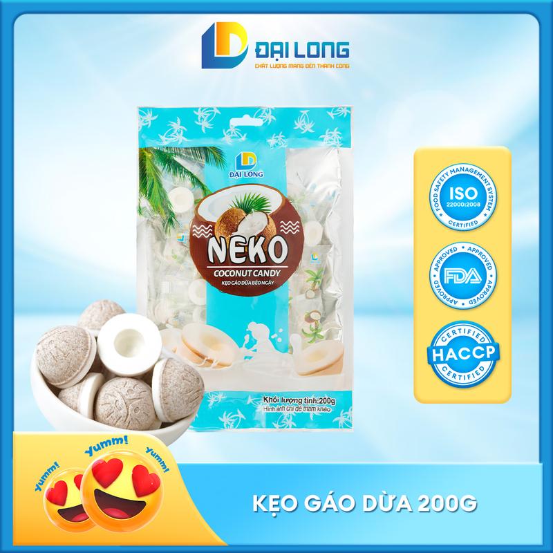 [Túi 200g] Kẹo Neko gáo dừa Đại Long béo ngậy, không đường thích hợp bày tiệc, liên hoan, sinh nhật Ăn Vặt, kẹo dừa Việt Nam Thức Ăn Chua Food Candy