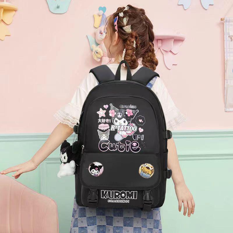 Kancing Zip 46cm Sanrio Schoolbag Black Kuromi Backpack for School Opening - TikTok ...