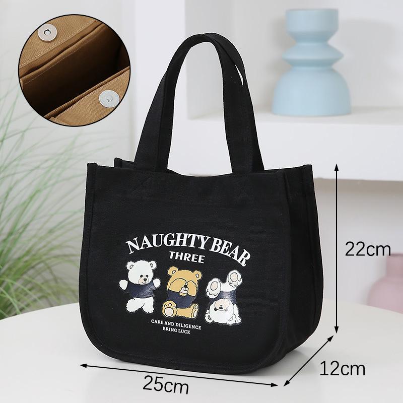 Product Introduction of Cartoon Cute Printed Pattern Canvas Handbag Office Worker Lunch Bag Tote Bag Picnic Drink Bag Portable Outdoor Food Bags 29