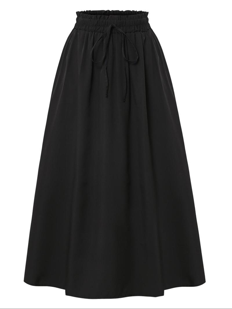 Product Introduction of Women's Plain/Ditsy Floral Print Skirt, Elegant Drawstring Waist Skirt for Holiday Vacation Daily Wear, Ladies Summer Clothes 8