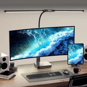 2ヘッドクリップ式デスクライト、柔軟なガントリーアーム付きの調整可能なLEDオフィスライト、USB給電で読書・勉強・作業スペース照明に最適、ブラック、読書・勉強・ピアノ・モニター・オフィスに適しています。
