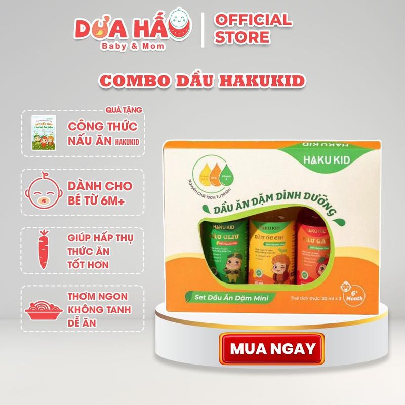 Combo 4 Chai Dầu Ăn Dặm HaKuKid Olive-Óc Chó-Gấc - Cá Hồi 20ml/chai Cho Bé Vitamin DuaHauBaby&Mom
