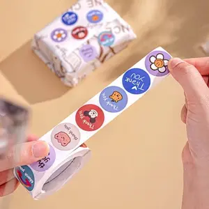 [isi 500pcs] STIKER LABEL Thank You Roll model lakban Isi 500 Pcs Stiker Terima Kasih Karakter Love Warna Self Adhesive Seal Label Roll set sticker Thankyou 2Cm Tempelan Ucapan Terimakasih Bulat