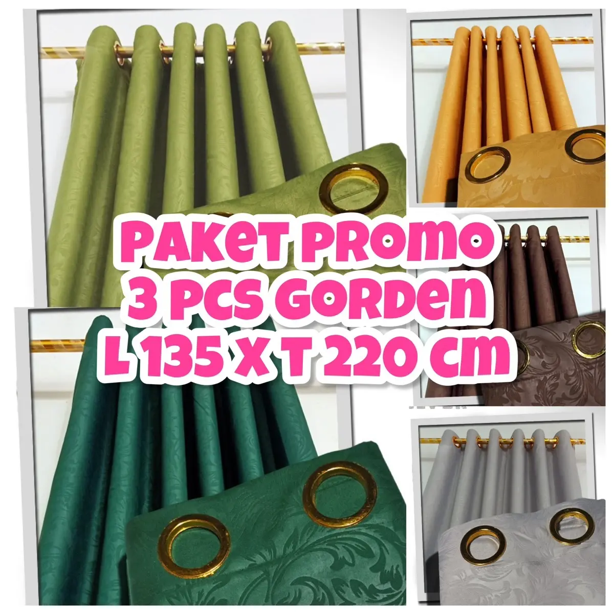 3PCS PAKET PROMO GORDEN SMOKERING POLOS EMBOS UNTUK JENDELA PINTU