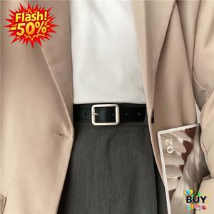 เข็มขัดหนัง สำหรับผู้หญิง สีดำ สไตล์วินเทจ เหมาะสำหรับหน้าท้อง แฟชั่นเกาหลี ดีไซน์เรียบง่าย เหมาะสำหรับชุดทุกประเภท