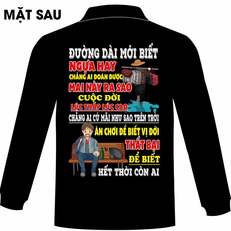 Áo thun dài tay có túi in hình - Đường dài mới biết ngựa hay (in sau lưng)