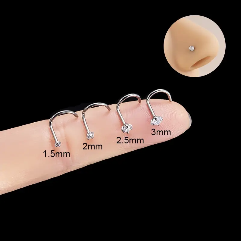 1 Piece G23 Titanium with Zircon Fresh Nose Screw Piercing 20 Gauge Hypoallergenic