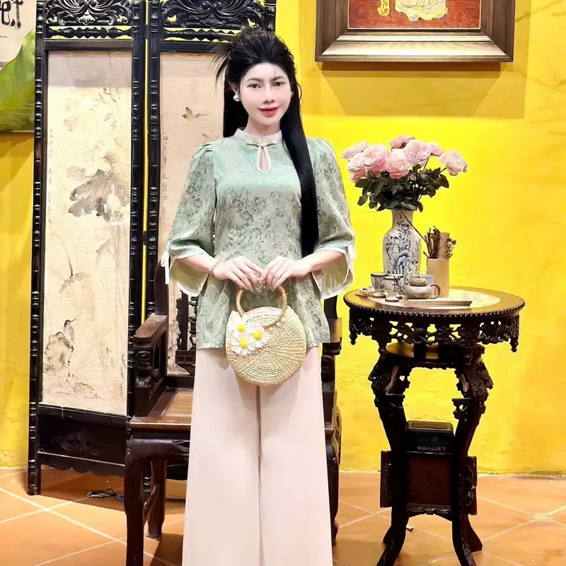 Mẫn Hoa-Pháp Phục Việt Ngọc Minh Châu/Bộ quần áo đi chùa Nữ 4
