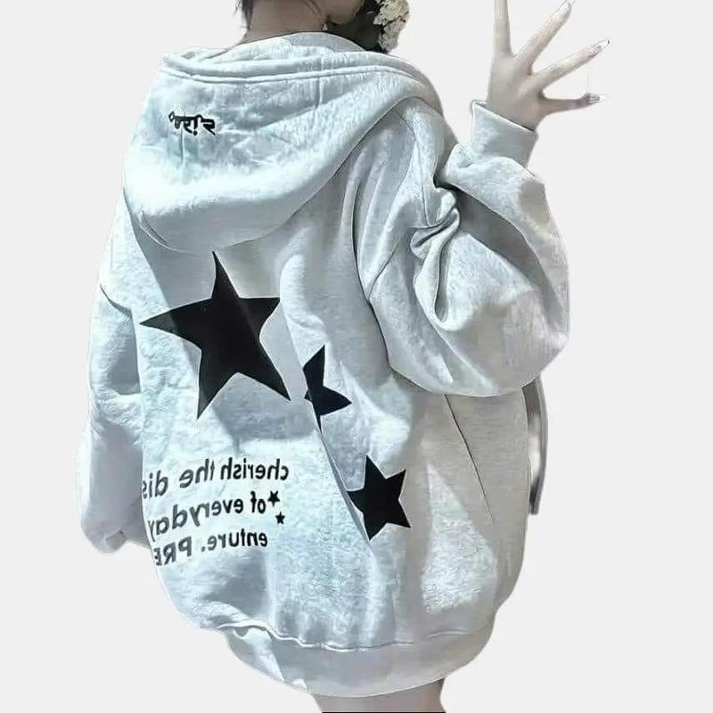 Áo khoác hoodie zip nữ nam form rộng tay bồng chất nỉ chần bông Ngôi Sao - Top Women