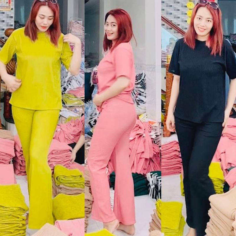 Đồ Bộ Nữ Bigsize 40-85kg Vải Thun Xốp Nhật Quần Daì Ống Loe Có Túi 2 Bên ESHOP Th if Trang Bigsize mặc nhà đẹp dễ thương mặc thoải mái co giãn tốt Áo Top