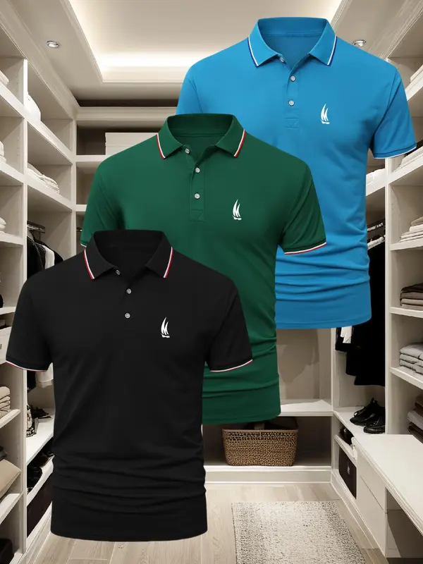 Men's Regular Fit Geometric Print Polo Shirt, Casual Short Sleeve Collared Top for Summer, Fashion Men's Clothes for Daily Wear, Tropical 2