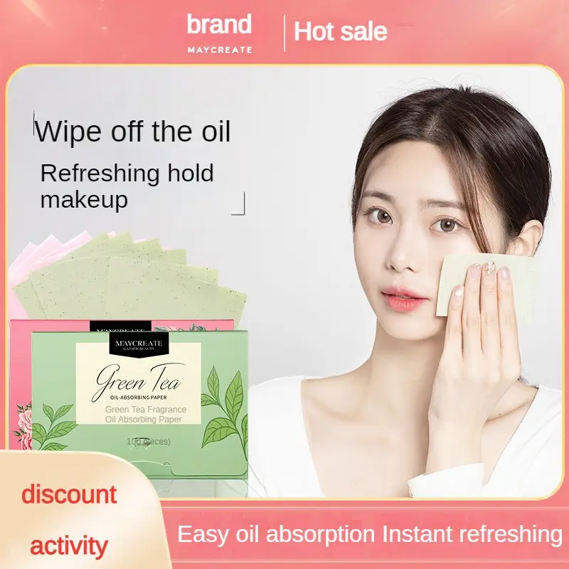 Fresh Green Tea Fragrance Facial Oil-Absorbing Sheets 100 Pieces/Box Portable Removable Fragrance Oil Obsorbing Sheet Makeup Makeup Tools Soft Light Breathable