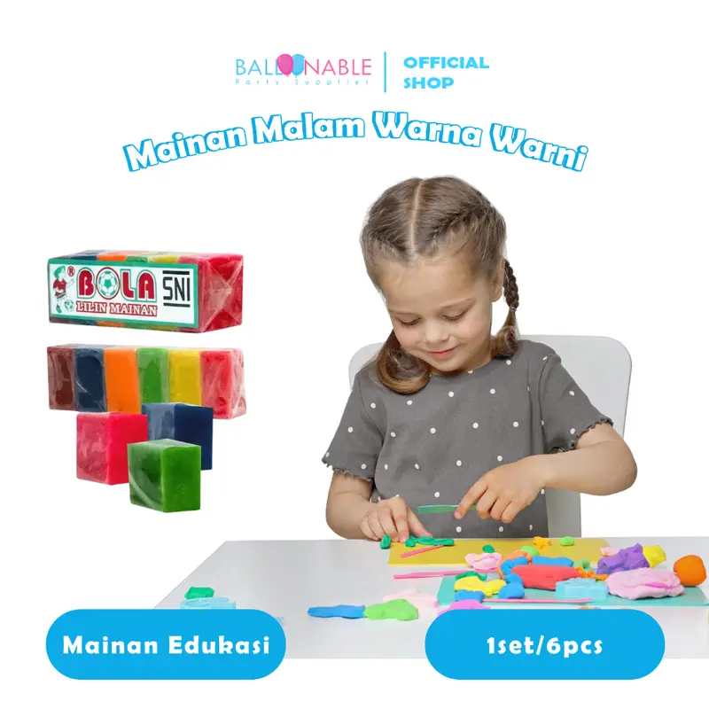 Mainan Malam Lilin Warna Warni Plastisin isi 6 0