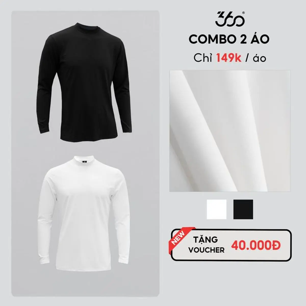 (Tặng ngay VOUCHER 40K khi mua từ 2 áo) Áo giữ nhiệt nam 3 phân 360Boutique áo thun cổ cao dài tay ôm body mùa đông trắng đen Menswear - ATDOL528