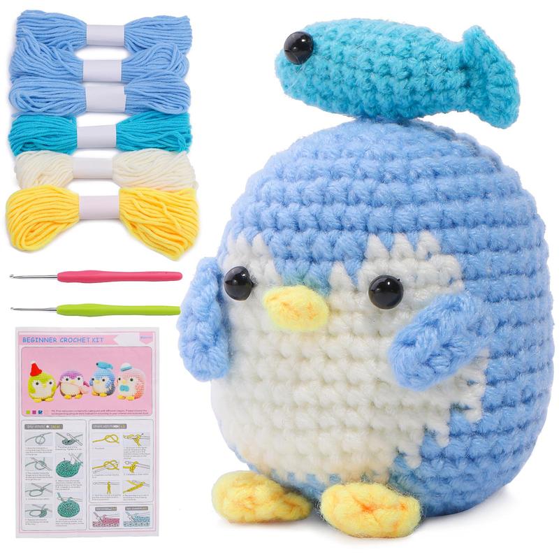 Product Introduction of DIY Penguin Pattern Crochet Kit, 1 Set Cute Animals Crochet Starter Set with Video Tutorials & Crochet Tools, Complete Knitting Kit for Beginners, Valentine's Day Gift, Gift 7
