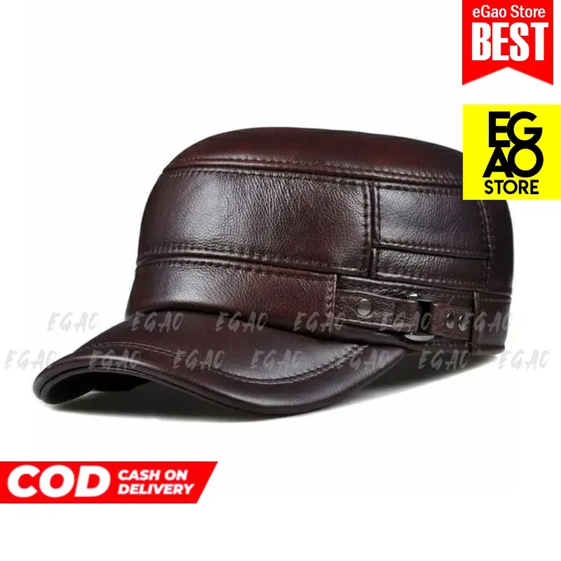 Topi Kulit Asli Model Komando / Topi Komando Dewasa Hitam Coklat