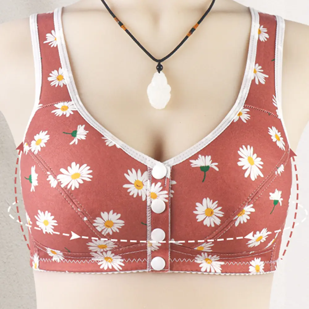 10 Color Front Closure Bra Soft Intimate Wireless Brassiere Flower Print Plus Size Underwear Comfortable Fronts Snaps Bras