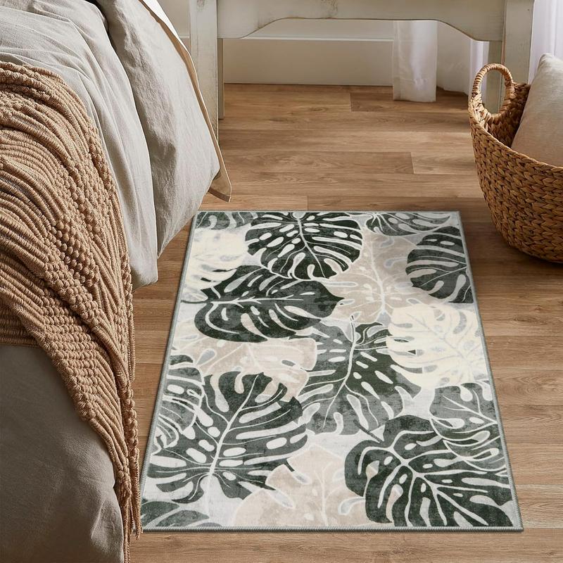 Grey Brown Leaf Rug shops Floor Wool Carpet