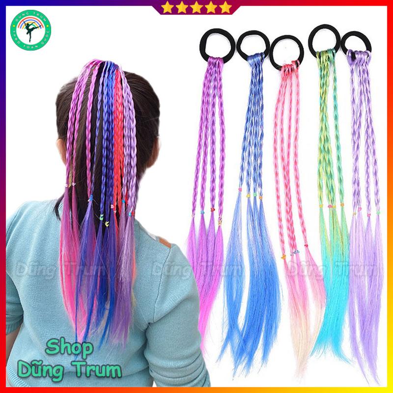 Tóc Giả Thắt Bính Đuôi Ngựa Sẵn Chun Buộc, Tóc Highlight Tết Sẵn Đủ Các Màu Cho Bé