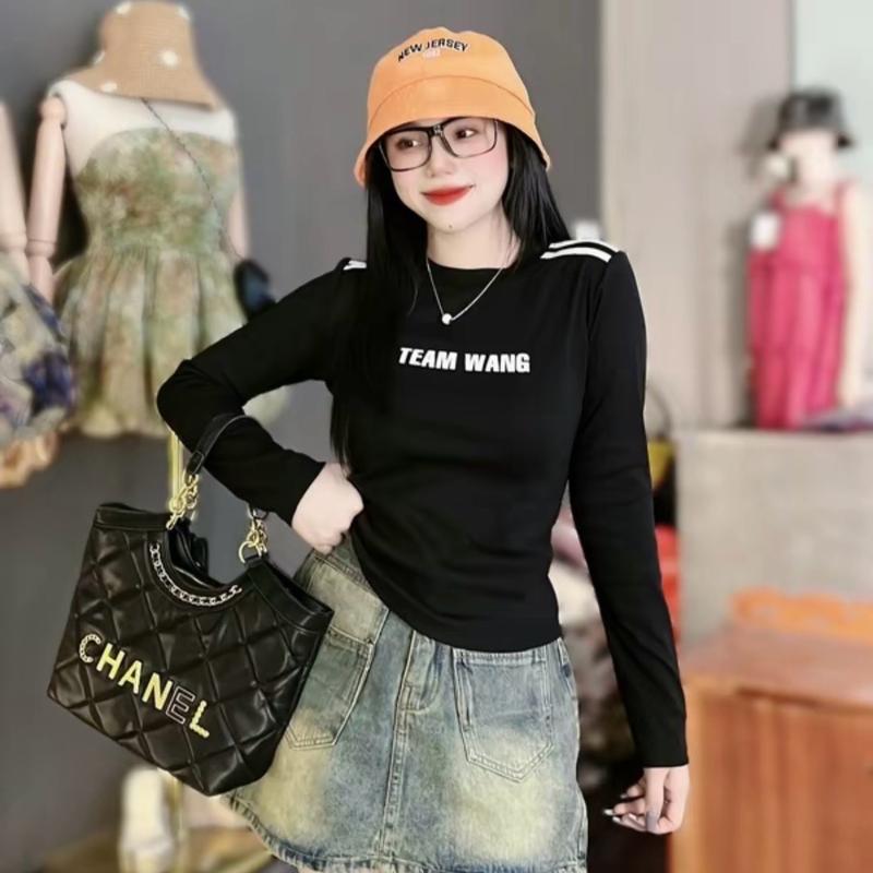 Áo Thun nữ Tay Dài Cổ Tròn In Chữ Thời Trang Hàng Mới Nữ Top Cotton Women Bò 7