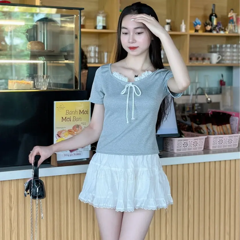 Áo thun nữ cổ bèo sang chảnh hottrend 2024 new best seller vải thun tăm co dãn bốn chiều dày dặn. Women Top