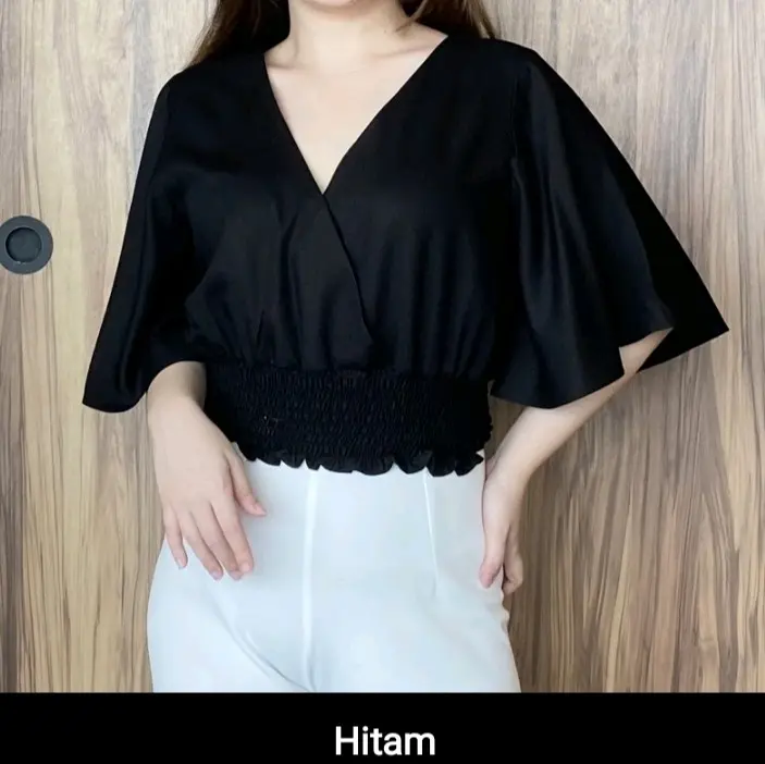 fariza blouse atasan crop top V-Neck kekinian 2023 Wanita Baju Cewek  Pendek  Basic  Oversize  Casual Panjang Kerja