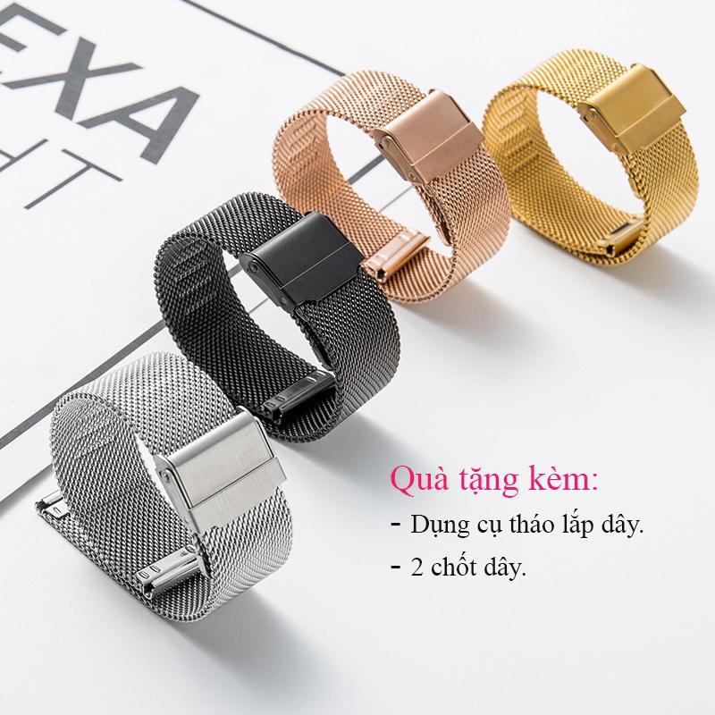 Dây đồng hồ nam nữ inox - kim loại size 22mm 20mm 18mm 16mm 14mm 12mm, dây đeo đồng hồ cao cấp DW milanese thép không gỉ