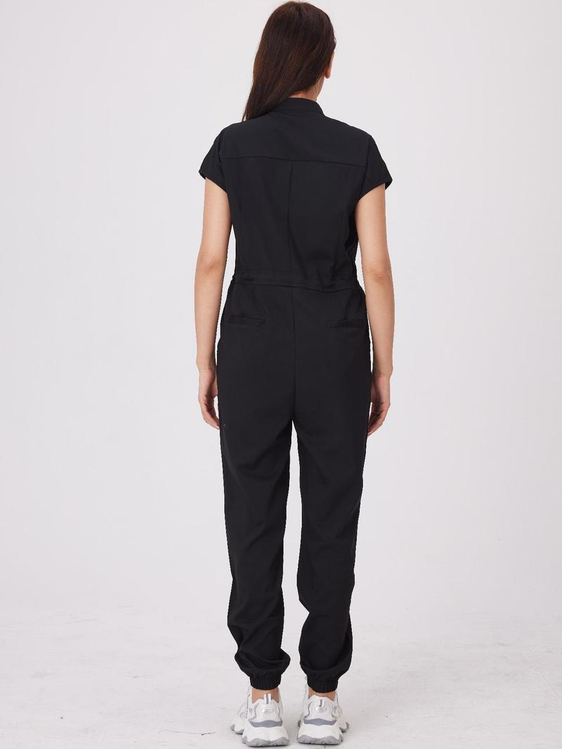 Product Introduction of Women's Letter Patch Jumpsuit, Casual Comfy Pocket Jumpsuit for Work, Ladies Workwear for All Seasons, Cargo Jumpsuit 6