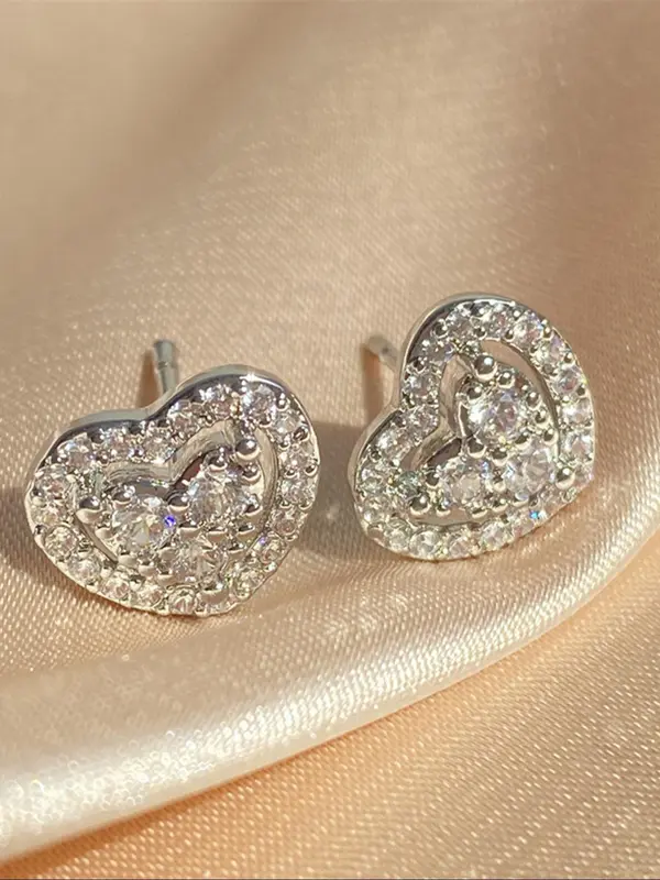Fashion Simple Heart Shaped Rhinestone Decorated Stud Earrings, Elegant Jewelry for Women, Trendy All-match & Exquisite Jewelry for Birthday Gift 4