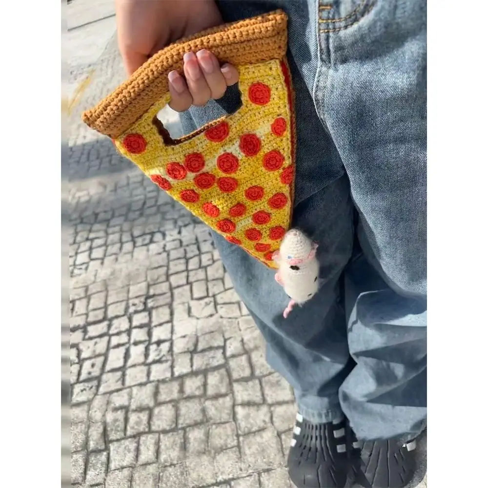 Hand-Woven Ins Mouse Pizza Bag Wool Crochet DIY Material Bag Homemade Niche Handbag Gift