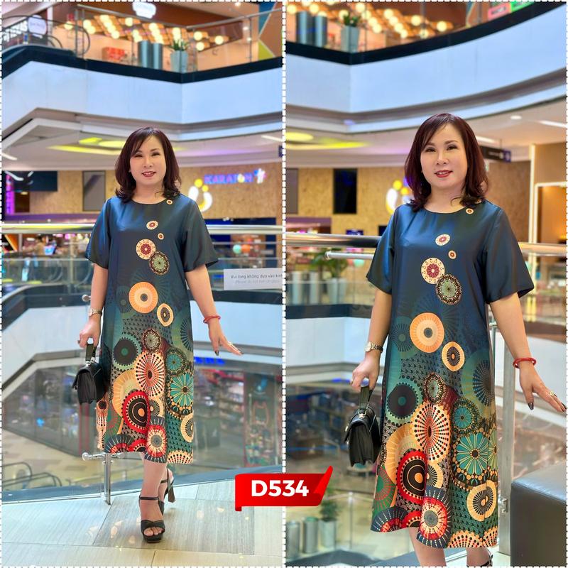 Đầm Trung Niên D534 Họa Tiết Hoa Văn 3D Cho Mẹ Đi Tiệc Chất Lụa Sang Trọng Thanh Lịch, Thời Trang Women Dress NP Clothing U60 3