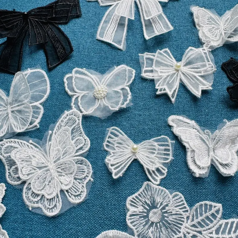 Sticker, miếng vá sửa chữa, miếng vá trang trí khâu, may lên quần áo rách, trang trí khăn, túi, ..(Bướm,hoa,nơ ren) 7