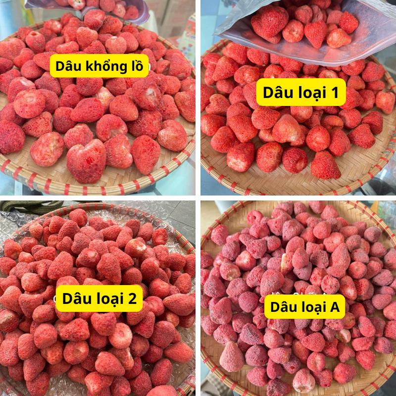 Dâu tây sấy giòn 500G đủ size loại 1, loại 2 trái to đều, combo dâu tây sấy giòn cay ăn vặt snack food thức ăn socola 12vi dâu tây sấy khô giòn hằng du mục