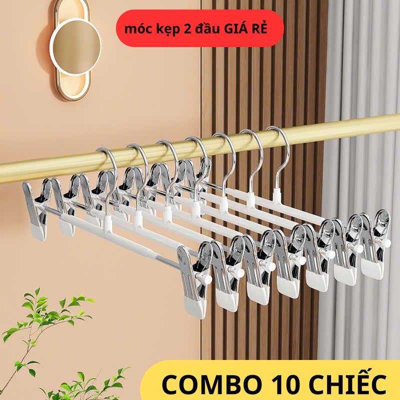 COMBO 10 Móc Kẹp Quần Áo 2 Đầu Chống Trơn Trượt Móc Treo Váy Đồ Lót Tất Mũ Đa Năng Hai Đầu Kẹp Inox