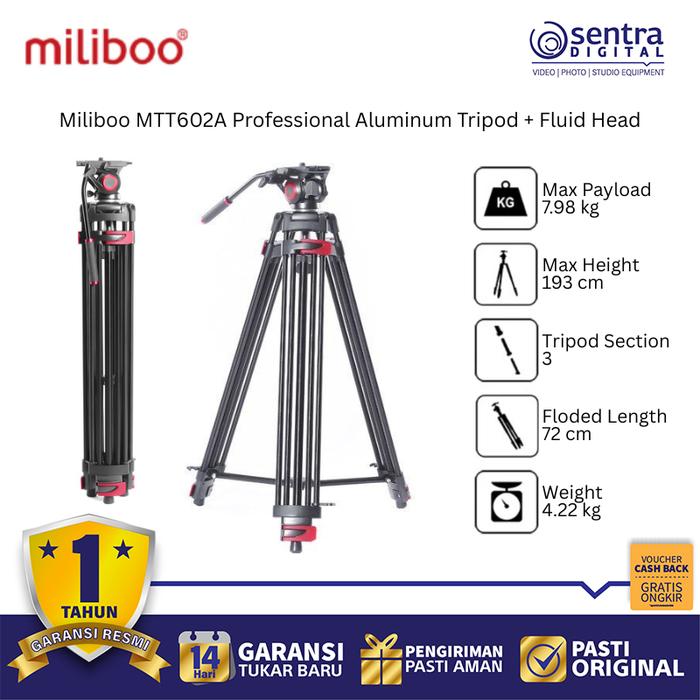 Gambar Miliboo MTT602A Heavy Duty Video Tripod Aluminum Fluid Head Professional for DSLR Mirrorless Camera dari Sentra Digital Kota Surabaya Tokopedia