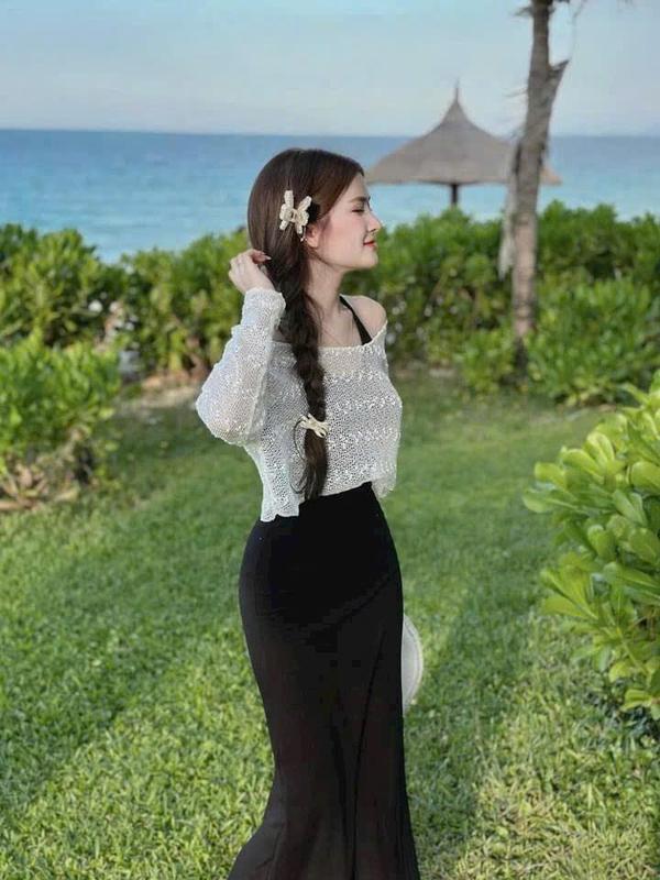 Sét váy hai dây nữ kiểu váy dài kèm áo khoác siêu xinh phù hợp khi đi dạo Top Women Kem Ren