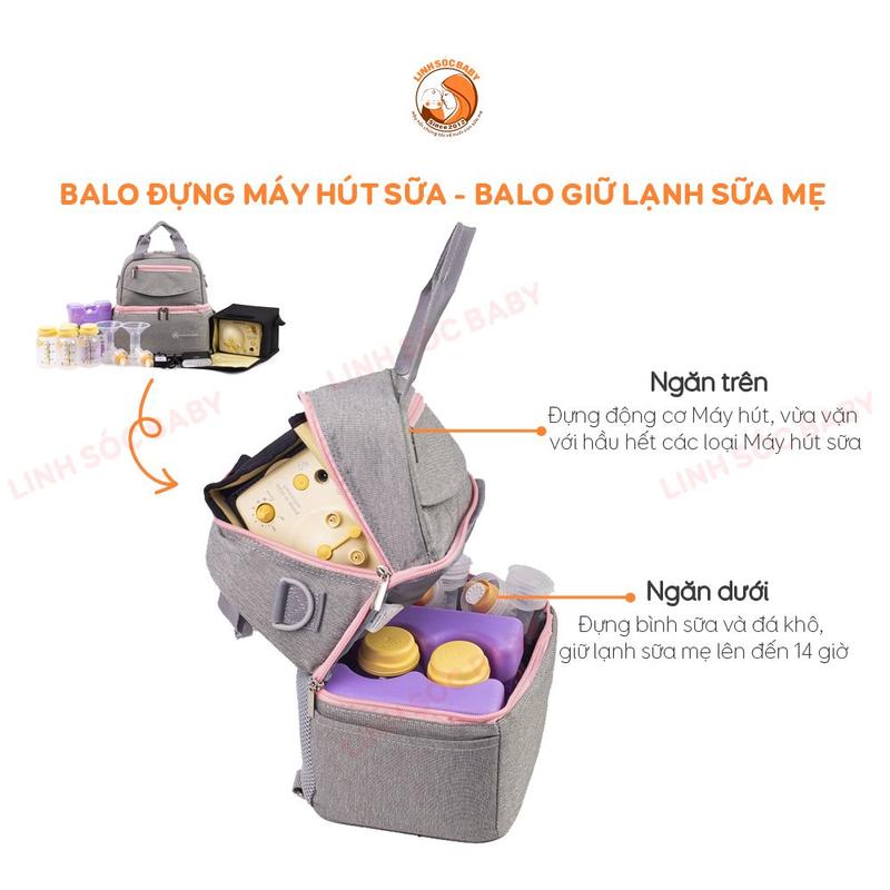 Bộ bảo quản sữa mẹ, giữ lạnh sữa mẹ đến 14 giờ, túi giữ nhiệt, balo đa năng giữ nhiệt, đá khô và bình trữ sữa 4
