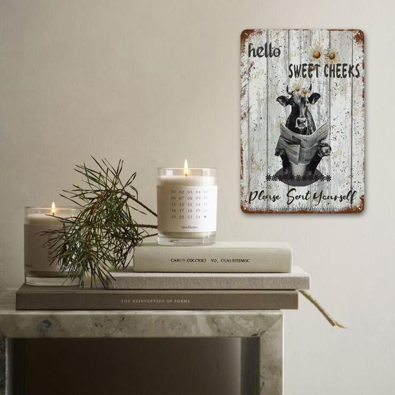 Cow Pattern Metal Plaque, 1 Count Retro Vintage Hanging Painting, Wall Art Poster for Home Garden Yard Decoration 4