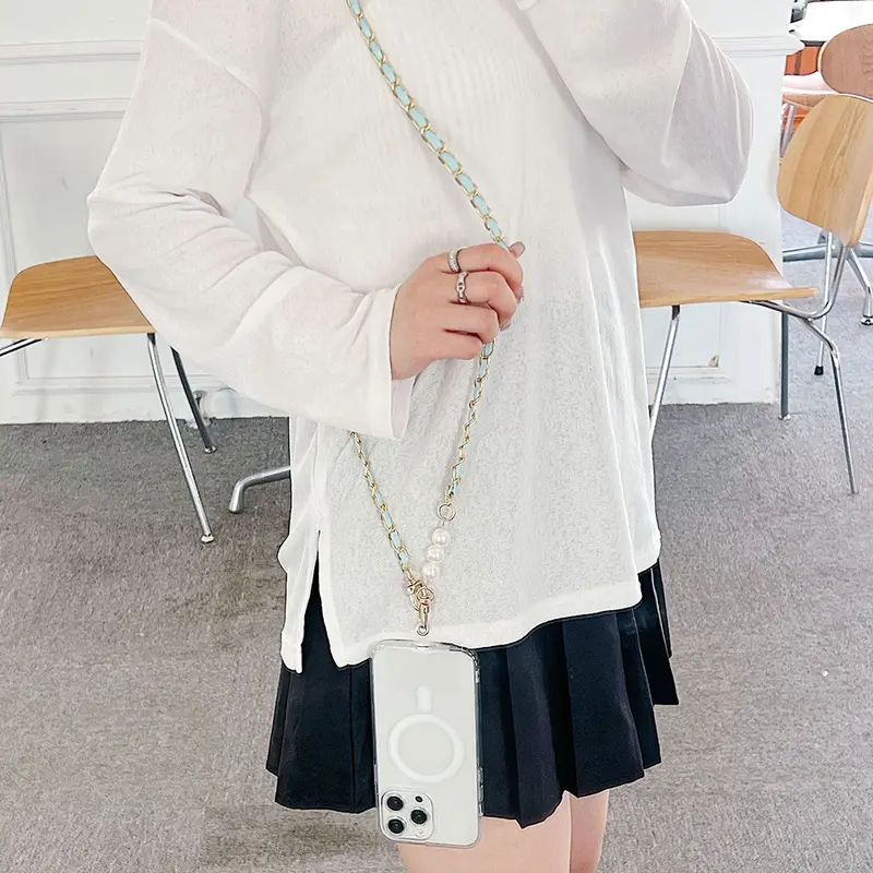 Tali Telepon Lanyard Selempang Hp Phone Straps Gantungan Hape Rantai Kulit Premium Hias Mutiara Mewah Cantik 6