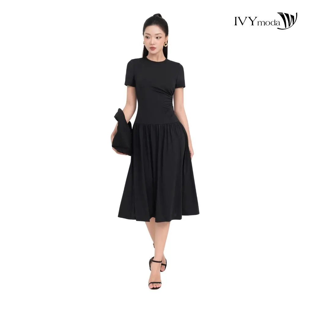 Đầm thun ôm tạo kiểu  Black crepe dành cho nữ IVY moda MS 42T0237