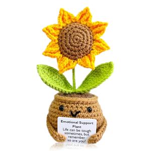 Planta de girasol en maceta de crochet, 1 unidad de Planta en maceta tejida creativa, Mini ornamento de muñeca de patata suculenta linda y positiva para la vida